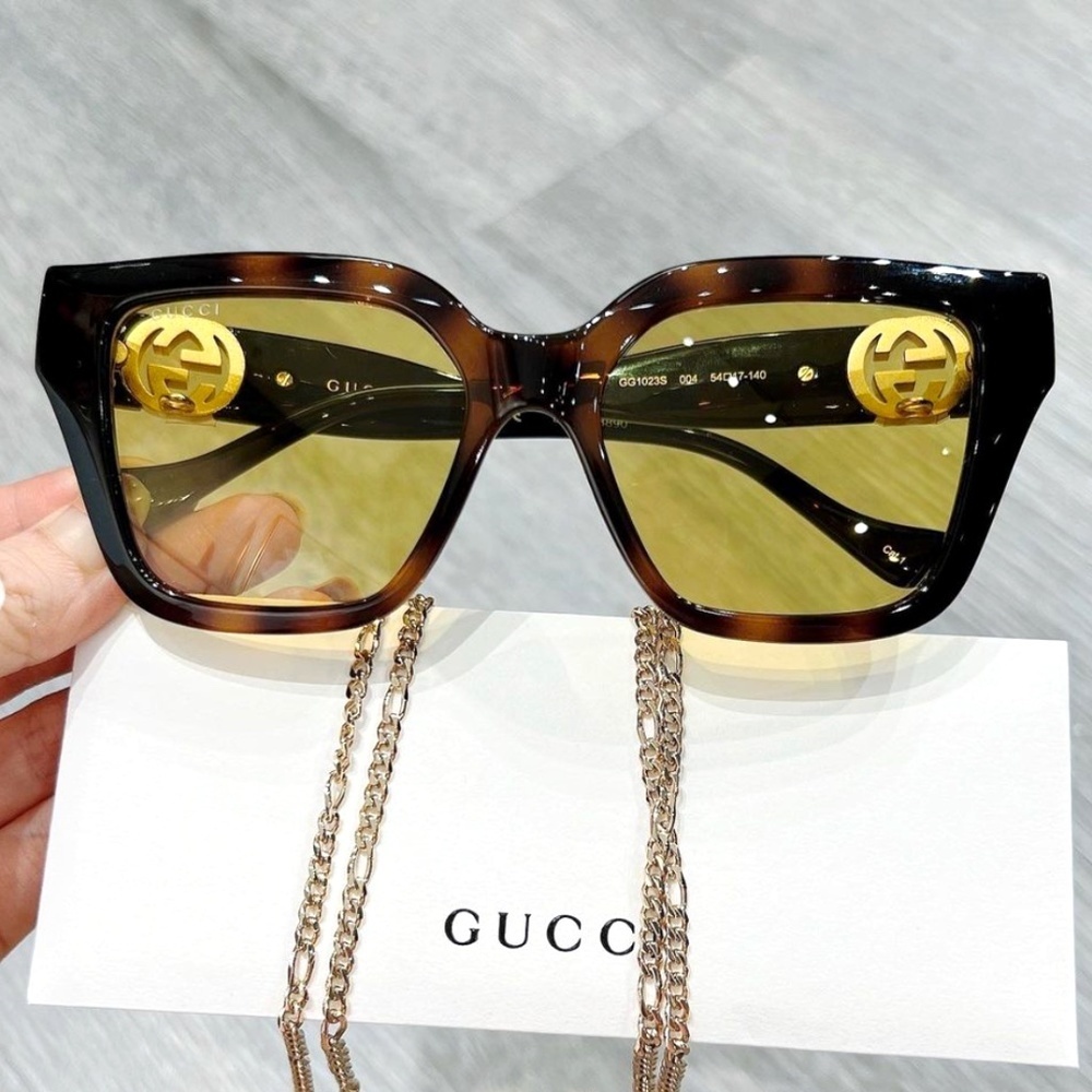 NWT Gucci GG1023S-004 Chain Havana Square 54mm Sunglasses - Picture 10 of 14